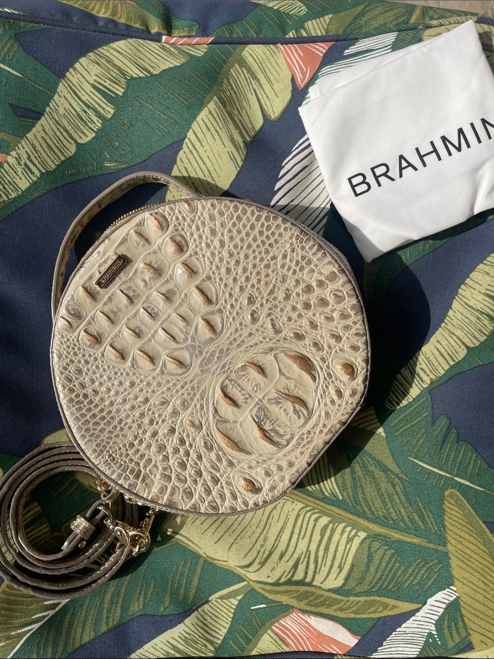 Brahmin Cream Croc-Embossed Round Top-Handle Mini Bag - Picture 6 of 14